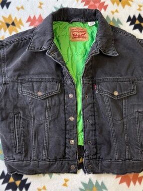 Levi's Black Jacket with Neon Green Quilted Lining